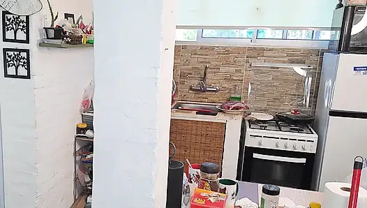 Real Naturist Kitchen Cleanup: Nude Couple Washing Floors