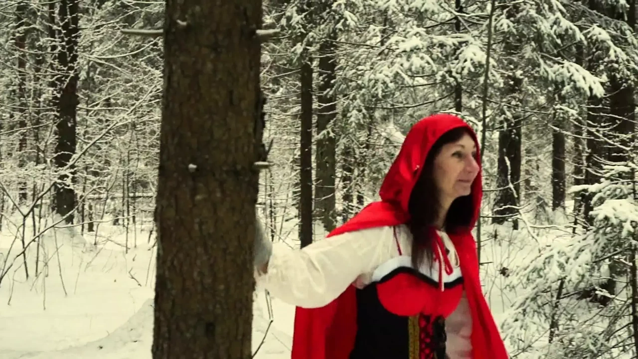 白雪皑皑的森林里的红帽