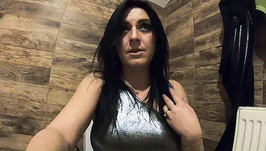 Ripped Shiny Nylon Jumpsuit. Cum Cleanup, Pussy Teasing and Hard Pee Play