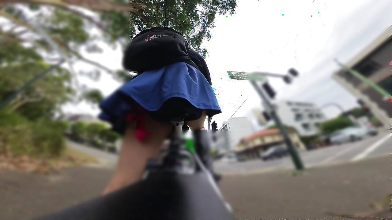 Riding in Public with Butt Plug Exposed and Red Garters