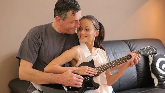 OLD4K. Old musician plays guitar for teen babe then he fucks her