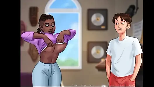 Bu guru kulit hitam dengan toket besar ngasih aku kejutan!! Dia mengisap kontol besarku di depan umum dan kemudian kami bercinta!!