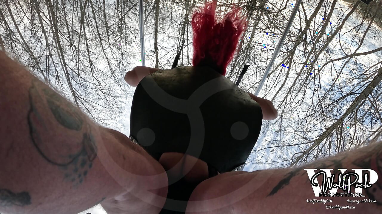 Redhead Transexual Slut Fucked Bareback and Creampied in Public in Sex Sling