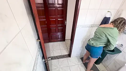 A relative rubs against his step-niece in the bathroom.