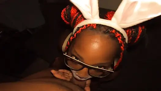 First Time Nerdy Ebony With Her Easter Bunny Ears Slut Out In Her Living Room Area Sucking On Sloppy Cock Big Ass Hoe - Jhodez1