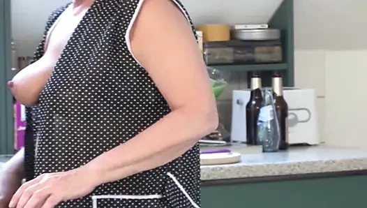 German housewife rides dick in the living room