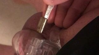 Chastity cage unlocking with time lock