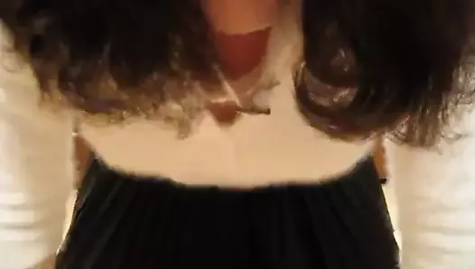 Bouncing my fluffy angora breasts and waving my caged cock