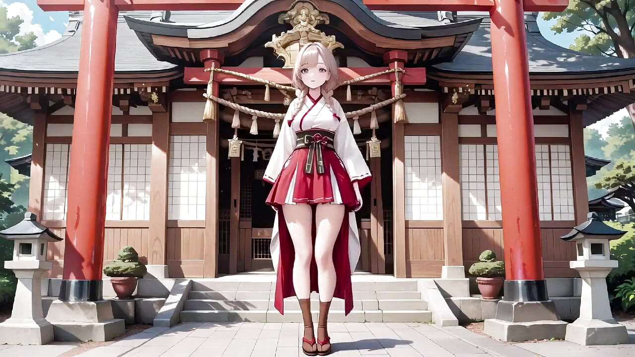 Forbidden Contrast Between Shrine & Bedroom, Wet Secrets Under Red & White Kimono.
