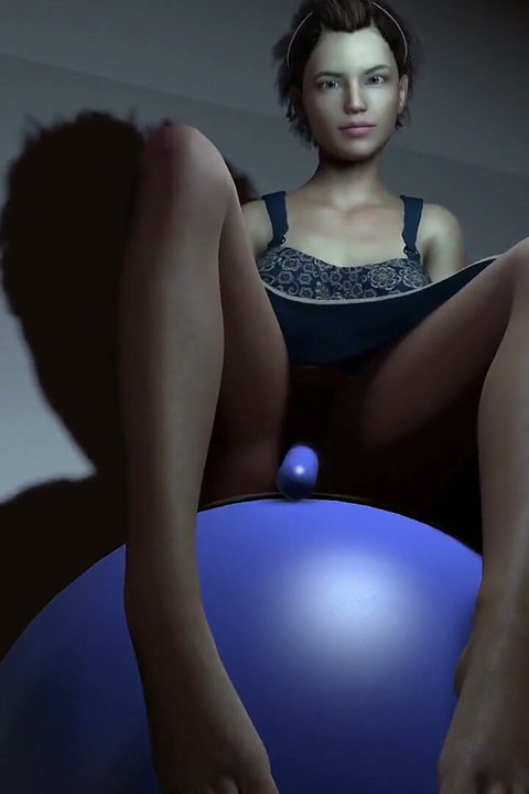 Riding a yoga ball with a plastic cock in the ass