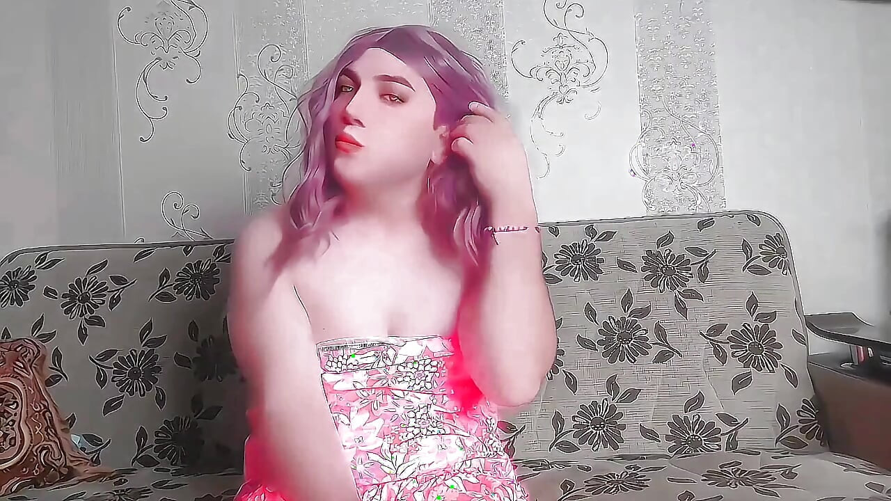 Sissy showing off pastel hair in cute pigtails