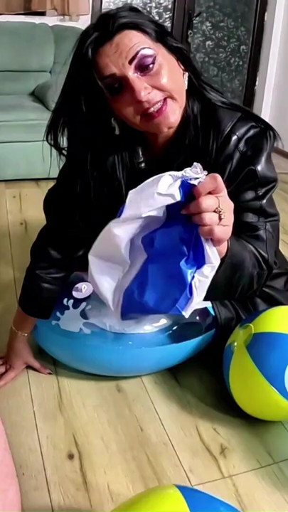 Leather MILF Humiliates Inflatable Addict. Beach Ball Popping, Deepthroat and Creampie | Clip 1