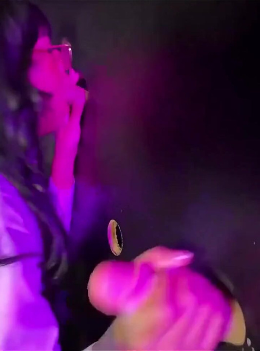 Brunette with Big Ass Gets Two Dicks in Glory Hole