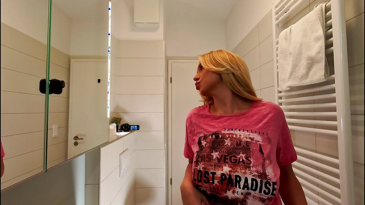 Cute Beautiful and Hot All Natural Big Tits Big Ass Blonde College Slut Masturbates with a Small Massager Using Under Her Skirt