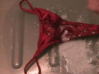 Huge Messy Load on Red Thong