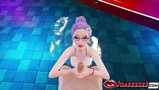 Heißes tsukiyama pool 3d hentai - zwei hände handjob in wasser, frenulum lecken & abspritzen tief in den hals