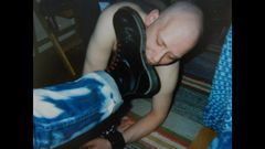 Skinhead slave lick boots and eat cum