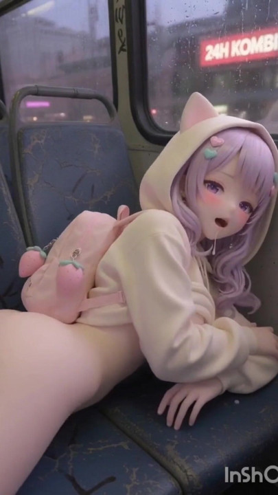 Shy kawaii hentai girl, alone on public bus | Clip 1
