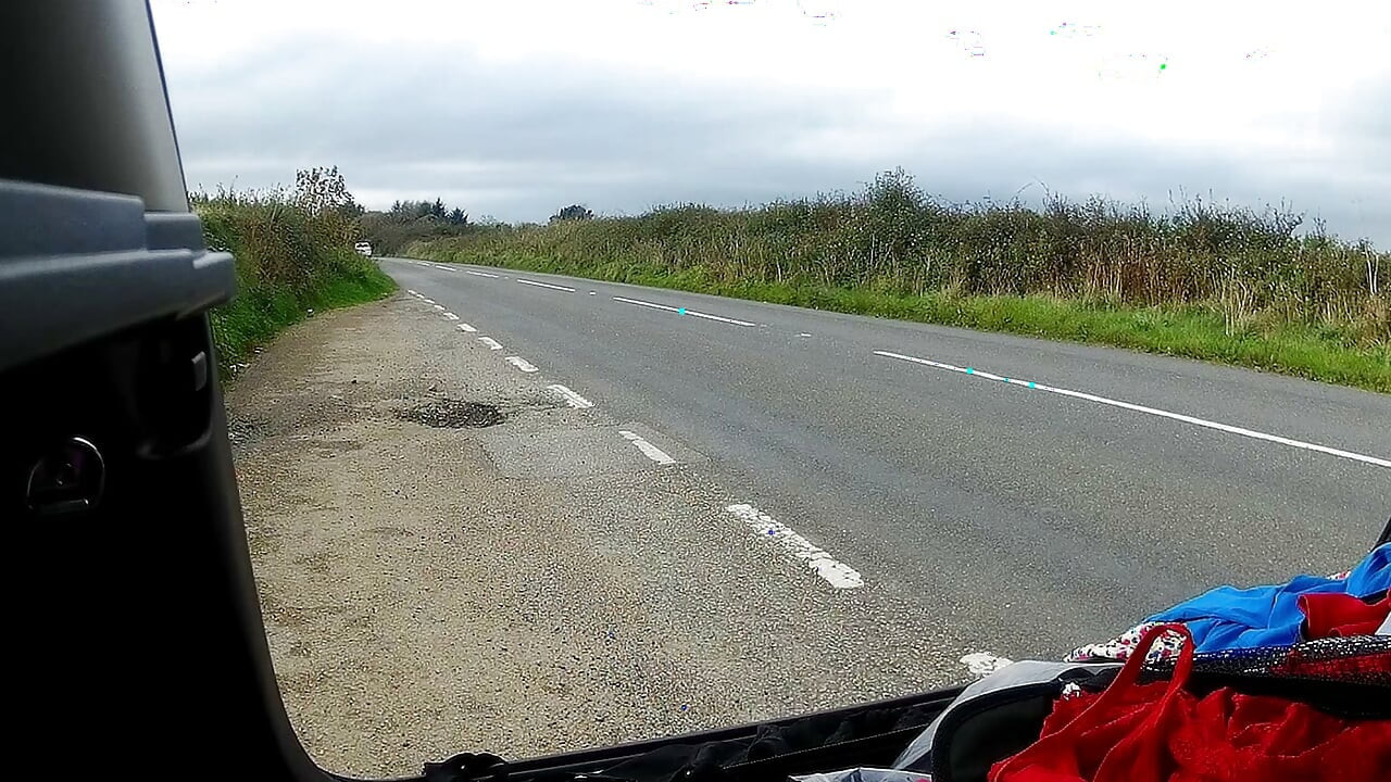 Parked at side of road and changing into cross dress, a little windy !!