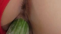 Cucumber masturbation in wet creamy pantie pussy