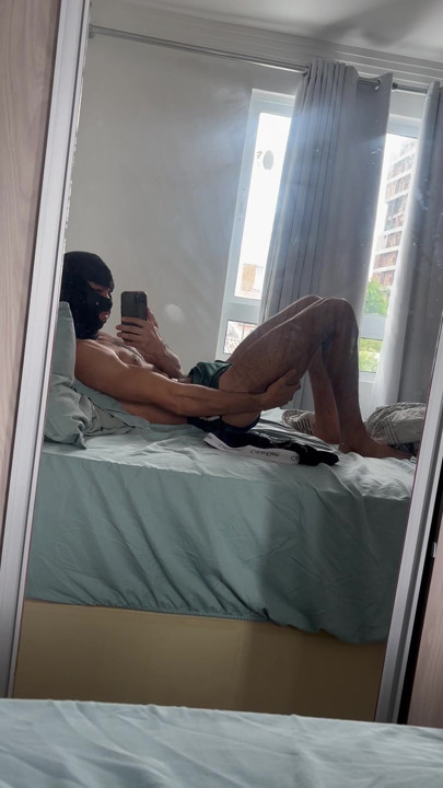 Hairy dad waking up in the morning and showing off his big sweaty cock