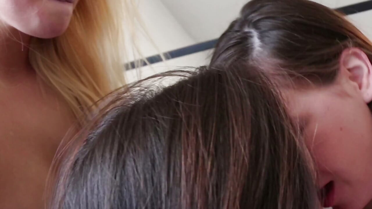 House to Themselves Threesome - Three Girlfriends Lick Each Other on the White Couch
