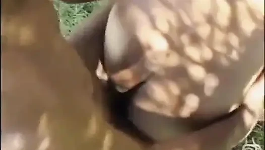 Sexy black couple in action...garden sex