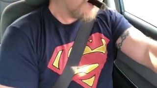 Cigar daddy hands free cumshot while driving