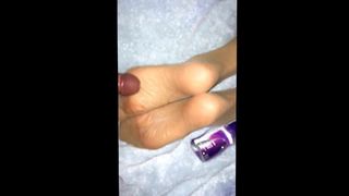 cumming on gf's nylon feet