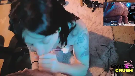 Gamer Girl in Fishnets Gets on Her Knees