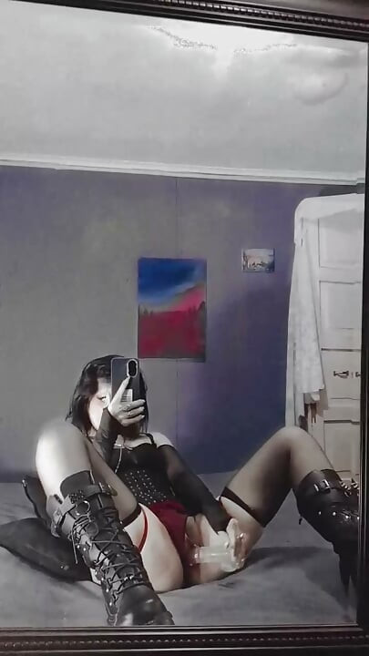 Goth Latina, dildo, boots and uncensored  masturbation
