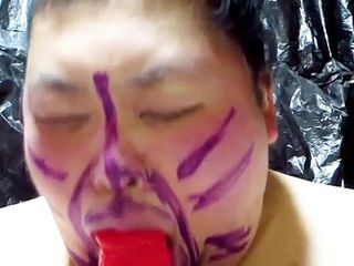 Fat Japanese gay Shino blows cock as a pussy