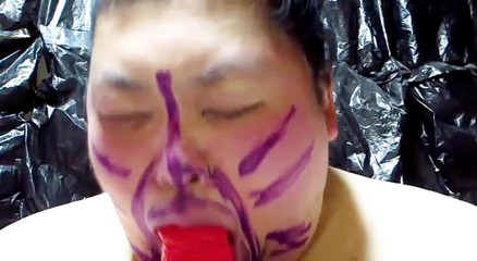 Fat Japanese gay Shino blows cock as a pussy