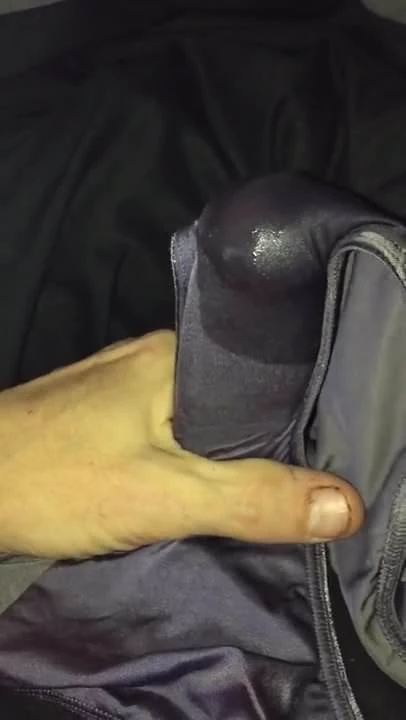 Grey satin panty crotch pocket cum