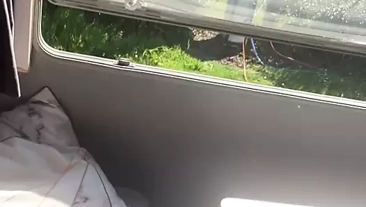 Risky Jerk off in caravan