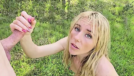 Petite Blonde Gets Massive Outdoor Facial
