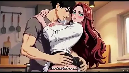 Üvey anne üvey oğluna mutfakta seksi tarzda özel bir rekrep öğretiyor