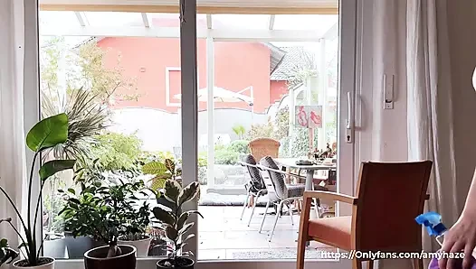 Cleaning porn video – Naked Window Cleaning with a Hot Brunette in a Sheer Dress and No Panties. Amy Haze