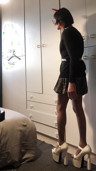 Sissy Andreina Practices Walking in Very High Heels