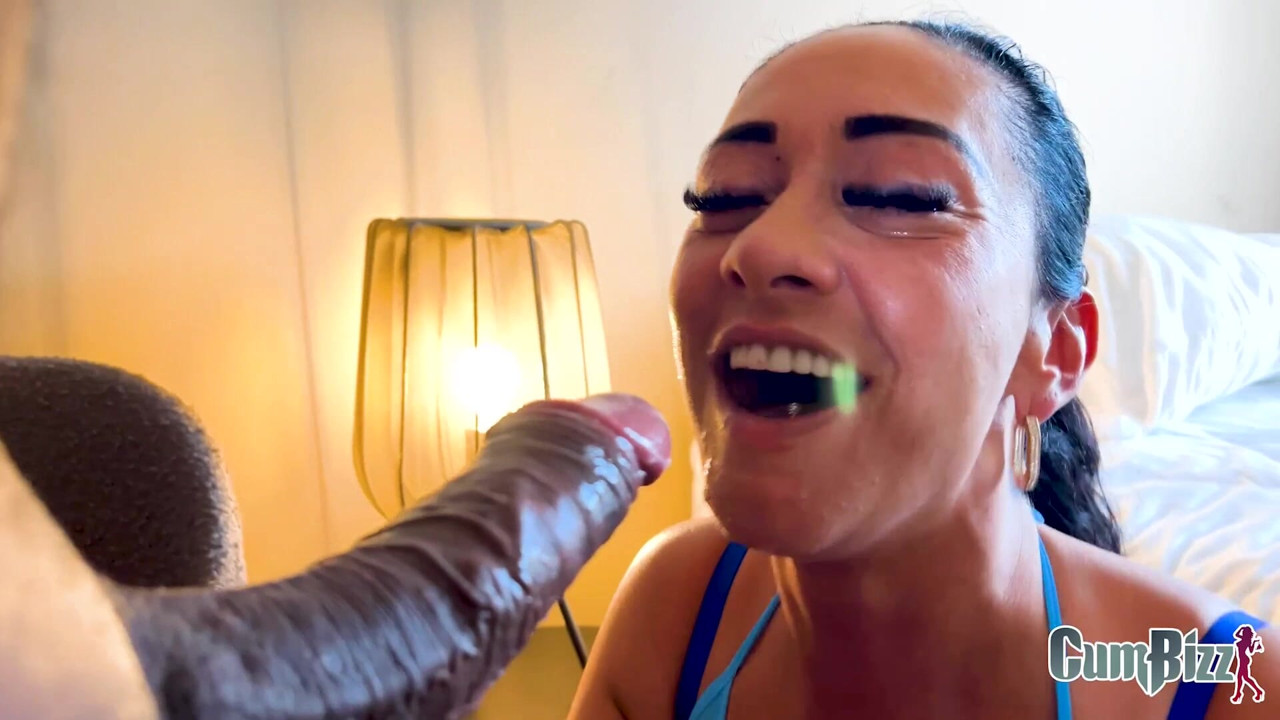 Morgan in Fishnet Dress Spanks Her Ass on Bed While Giving Sloppy BJ & Dirty Talk