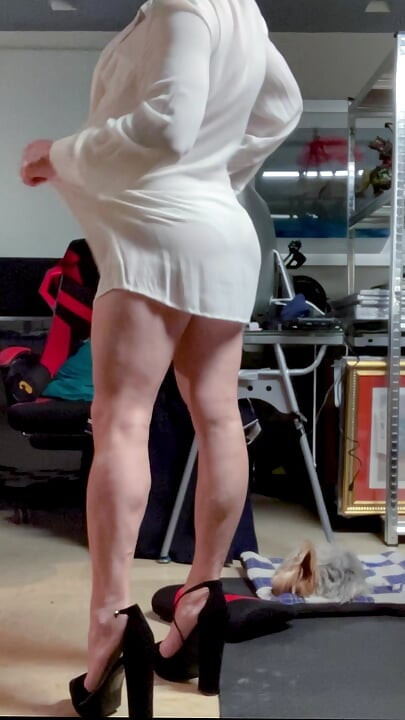 Beautiful Legged Slut in Heels and Sheer Dress