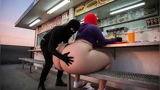 Big Ass Girl Eating Fast Food Gets Her Butt Touched in Public