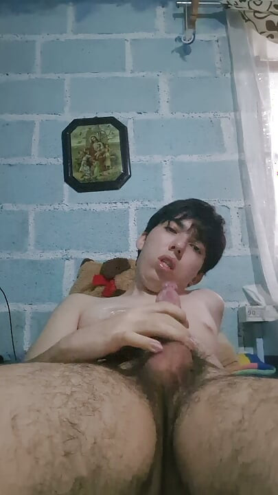 Horny young man masturbates alone and naked