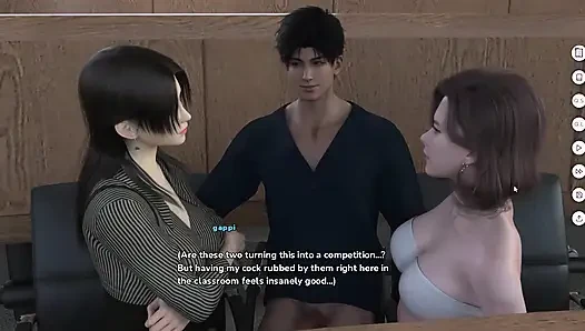 Both of them are competing for his penis. Gameplay.