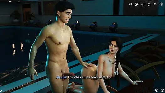 Поздняя ночь подчистки с Alyssia приводит к частному свиданию у бассейна (3D геймплей)