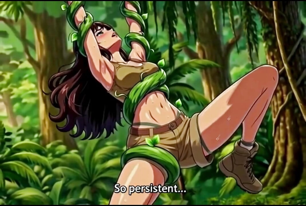 Explorer girl bound in teasing vines that give her  Bound in teasing vines that  intimate pleasure