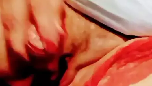 Pussy pounding red devil dildo