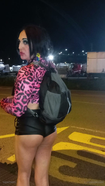 Ts Tania teasing some truck stop in the night,with a hot hooker clothes