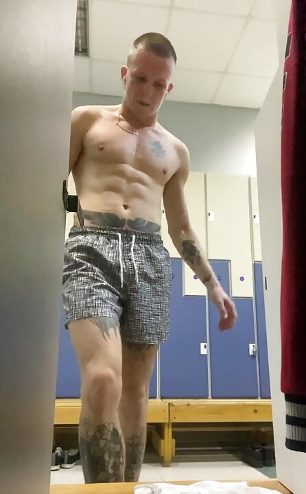 After a very intense workout, I undressed in the locker room and got a little horny