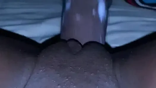 Creamy Ebony teen getting Fucked  On parents Bed while  Out -Hot Fuck POv